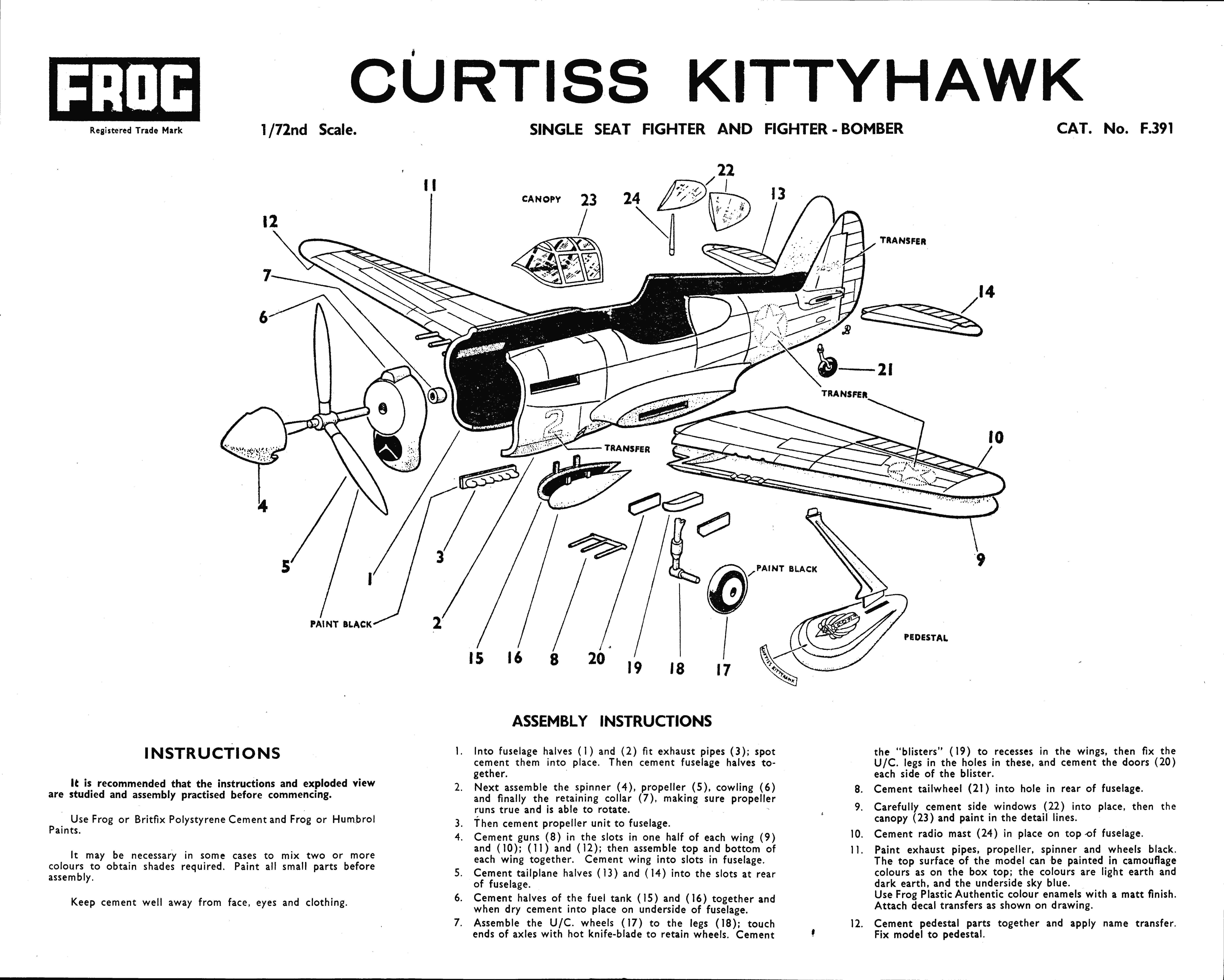 Верх коробки FROG F391 Curtiss P-40E Warhawk (Kittyhawk IA), Black series, Rovex Industries Ltd, 1966-67